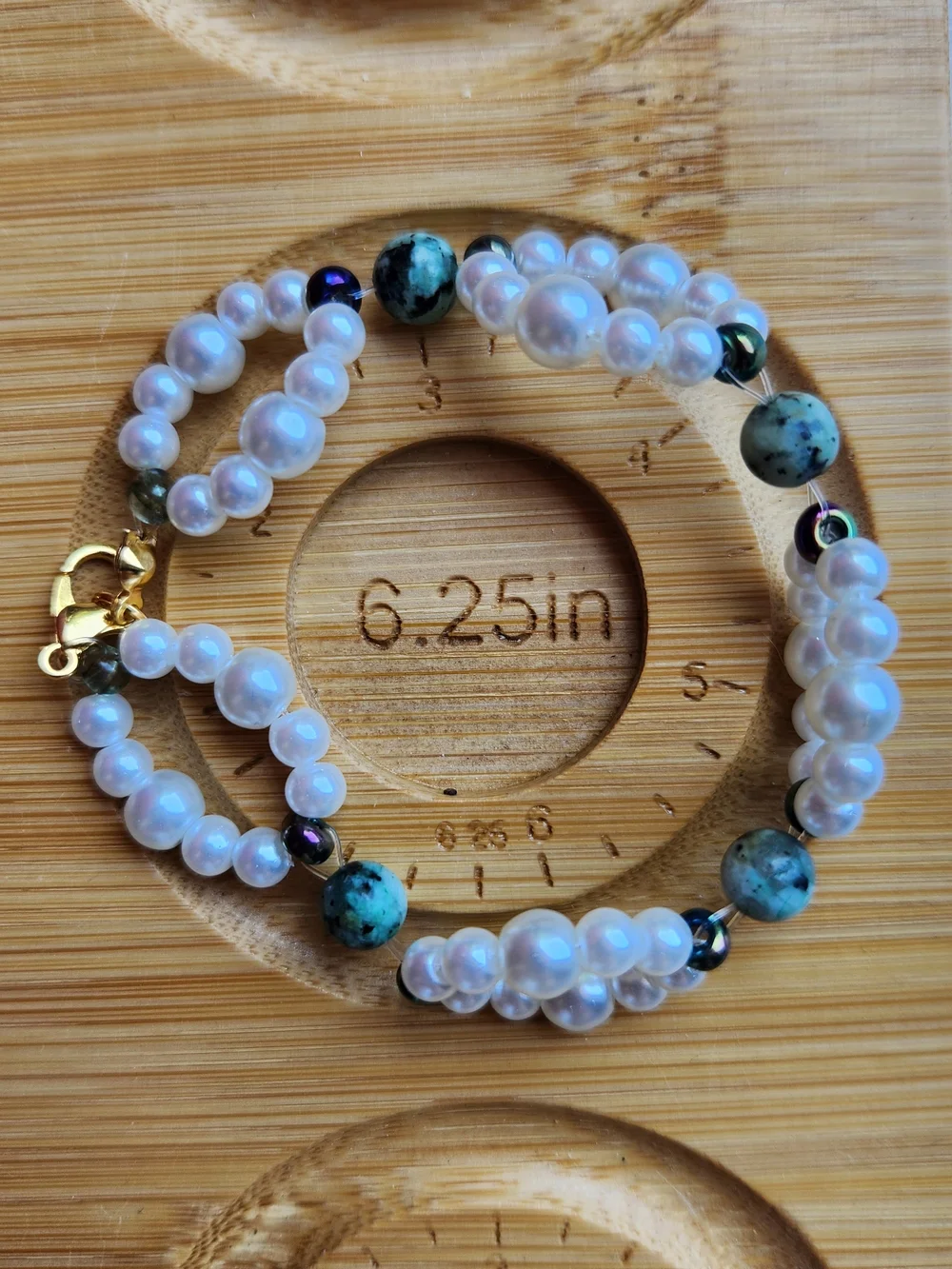 African Turquoise Jasper & Glass Pearl Beaded Bracelet
